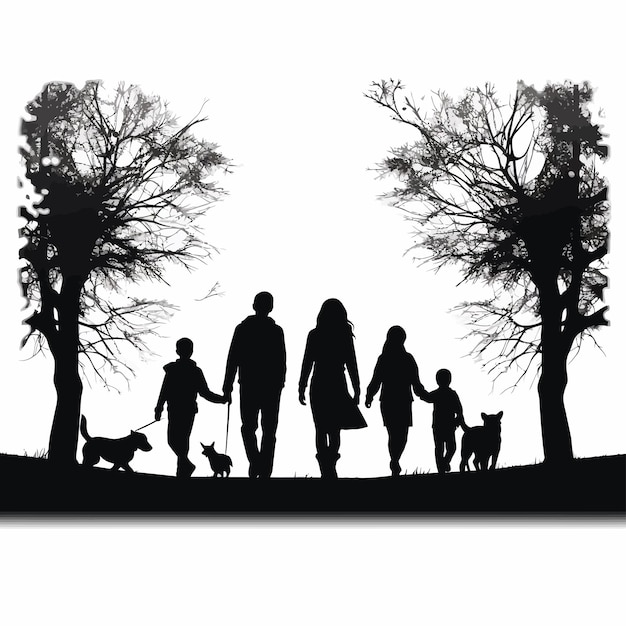 Vetor black_silhouettes_of_families_in_walking_vector