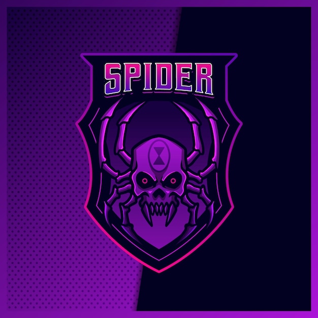 Vetor black widow spider skull mascote esport modelo de ilustrações vetoriais de design de logotipo, logotipo de tarântula para flâmula de jogo de equipe youtuber banner twitch discord, estilo cartoon em cores