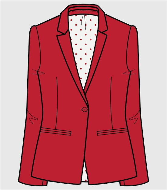 Vetor blazer de gola vermelha com forro de polka para mulheres vetor de desgaste corporativo