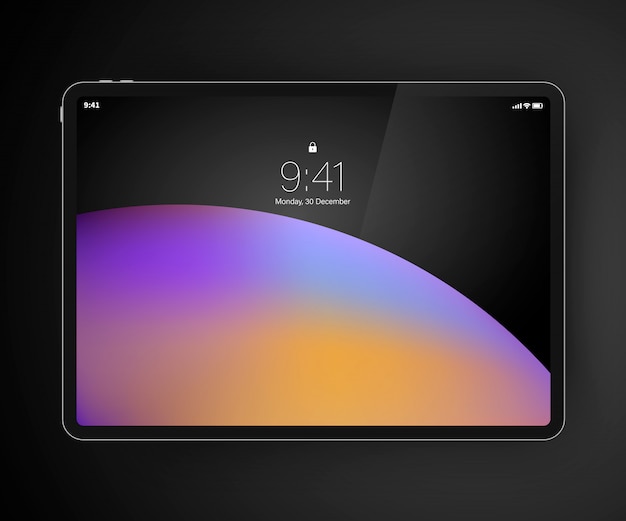 Vetor bloco de desenho realista tablet com tela de bloqueio de início.
