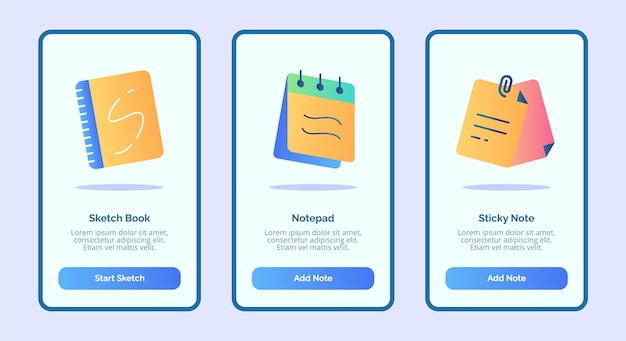 Bloco de notas de esboço de livro para modelo de aplicativos móveis