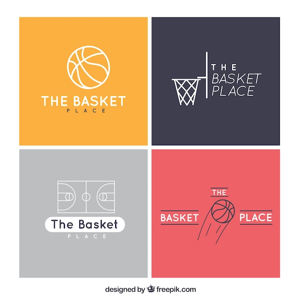 Bloco de quatro logotipos de basquete planas