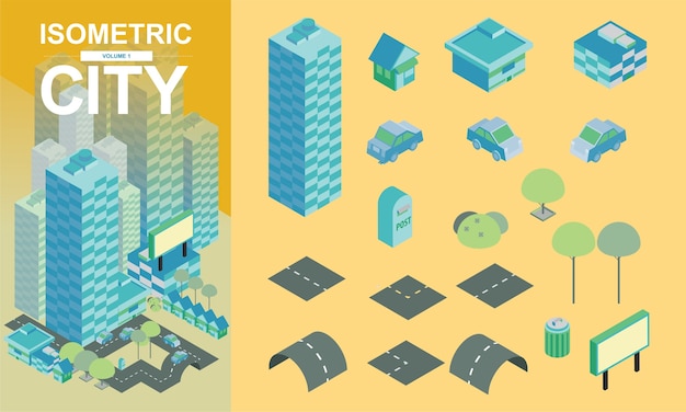 Blocos de cidade isométricos planas