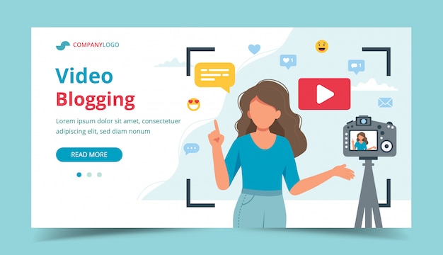 Blogger de vídeo feminino, gravação de vídeo com a câmera.