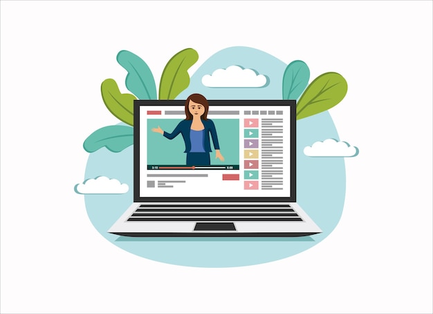 Blogueira de vídeo feminina Pessoas fazendo revisão na tela do laptop