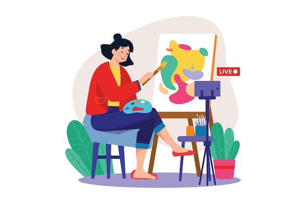 Blogueira feminina desenha uma imagem na tela