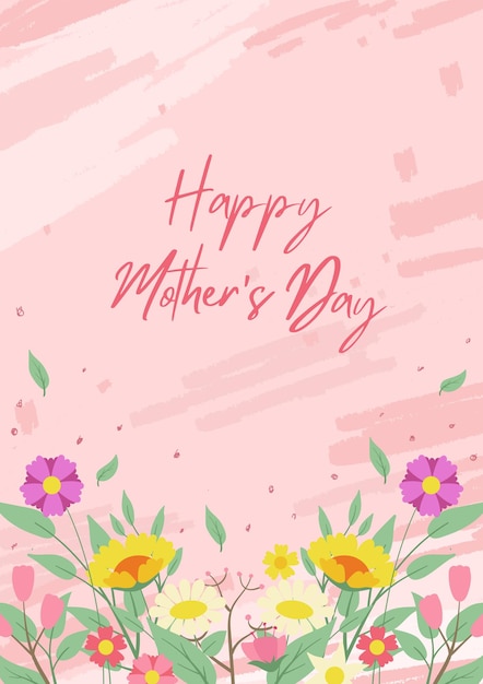 Bloom ilustração fofa de jardim de flores com fundo rosa para cartão de saudação modelo de mãe e dia das mães