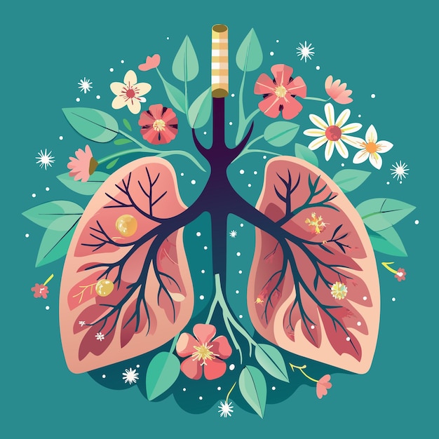 Vetor blooming pulmões humanos saudáveis dia mundial contra a pneumonia
