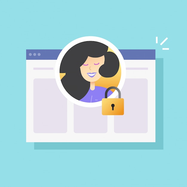 Bloqueio de privacidade do perfil da conta de usuário ou segurança digital privada protegida da Internet com cadeado fechado