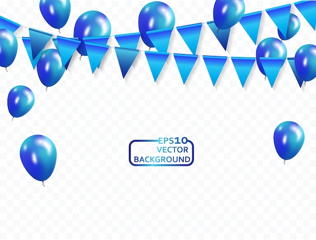Blue balloons confetti and ribbons fundo de celebração