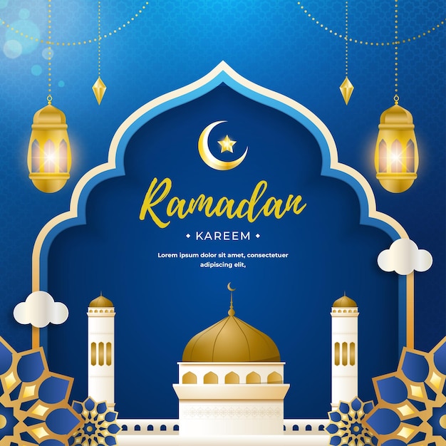 Blue ramadan kareem modelo de postagem de mídia social