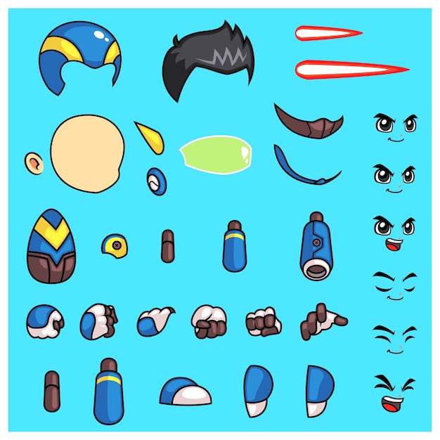 Blue robot body parts game sprites