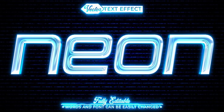 Vetor blue shiny chrome neon vector modelo de efeito de texto editável