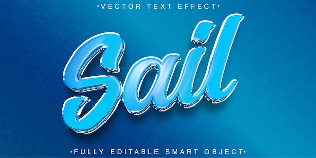 Blue Shiny Sailing Vector Efeito de texto de objeto inteligente totalmente editável