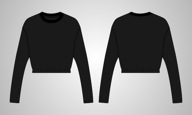 Vetor blusa de manga comprida tops ilustração vetorial preto modelo de cor para mulheres