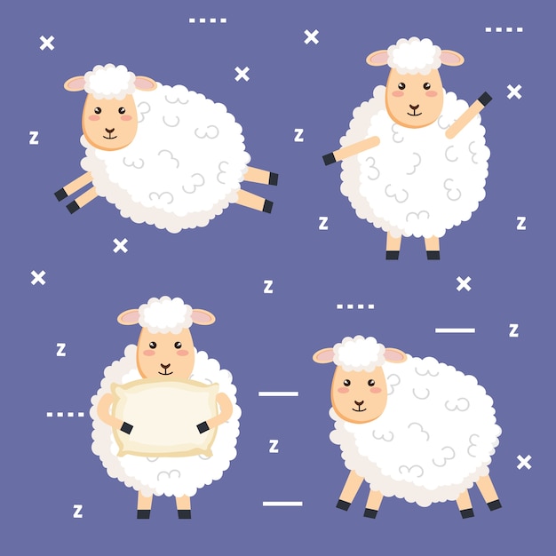 Boa noite, recolher coleção de ovelhas de desenhos animados