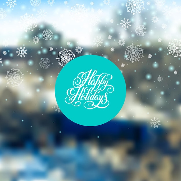Vetor boas festas design de cartão com neve e letras manuscritas citação de inverno
