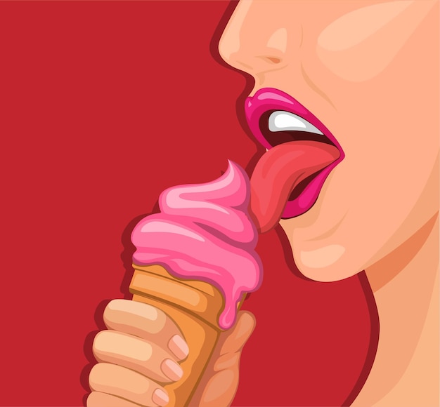 Vetor boca de menina comendo sorvete símbolo conceito ilustração dos desenhos animados