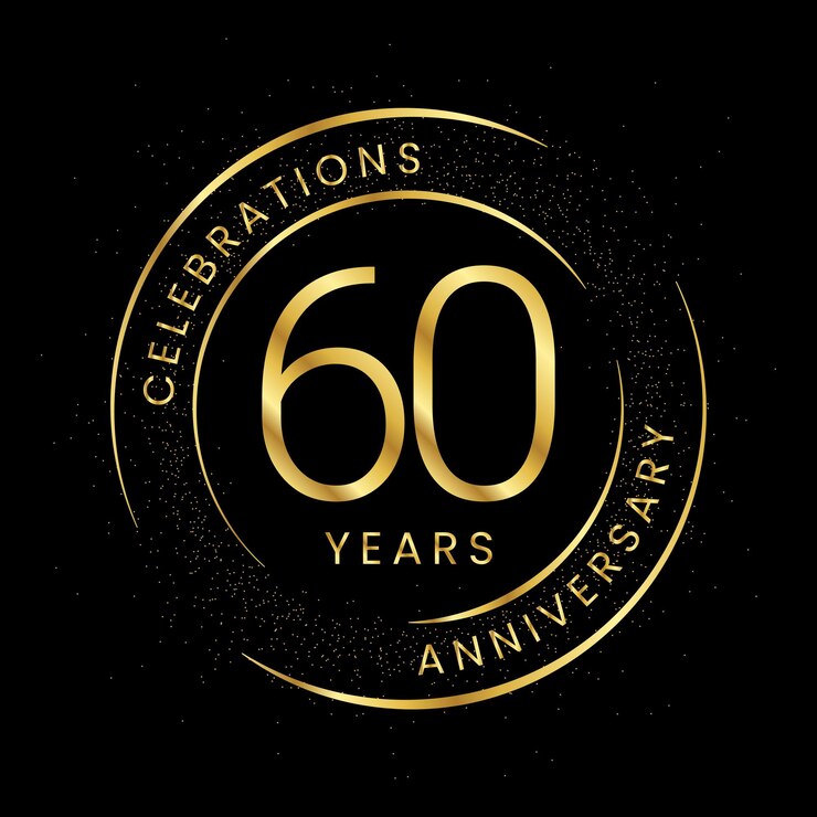 Vetor bodas de ouro do 60º aniversário com uma linha circular e brilho em um fundo preto