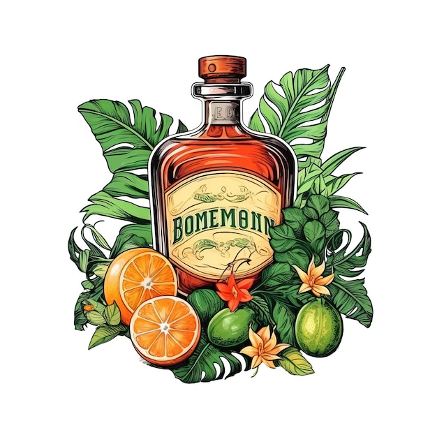 Bohemian vector rum on white background estilo cru