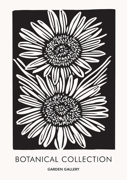 Vetor boho botanical linocut art cut out flores