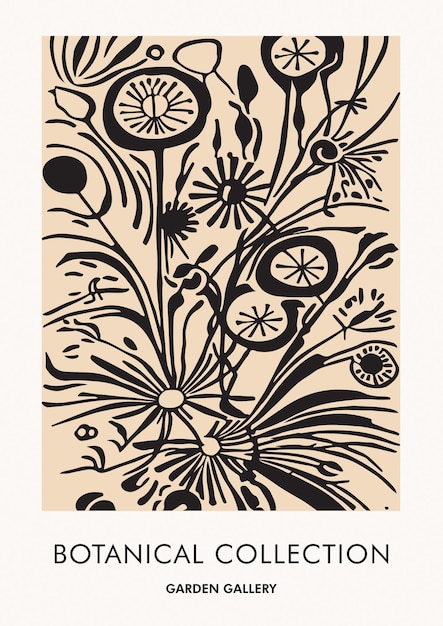 Boho Botanical Linocut Art Cut Out Flores