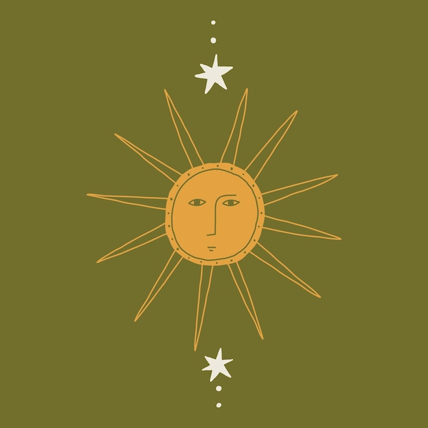Vetor boho sacred sun face (face do sol sagrado boho)