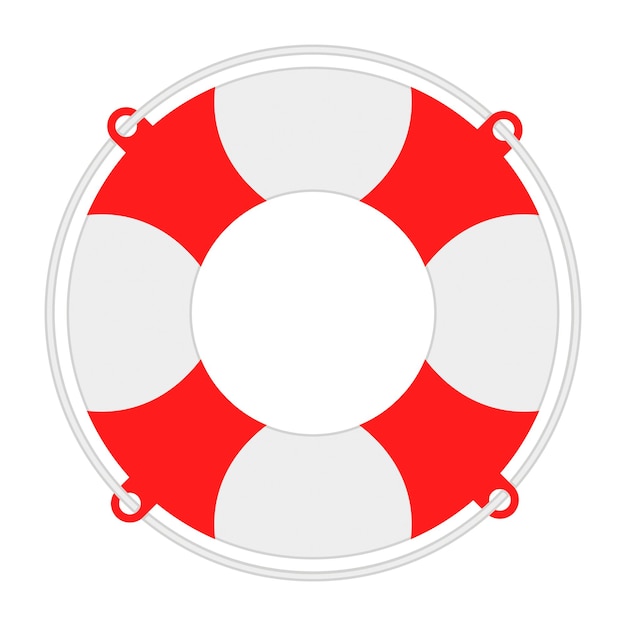 Boia salva-vidas vetorial com auxílio de corda ou símbolo de ajuda isolado no fundo branco