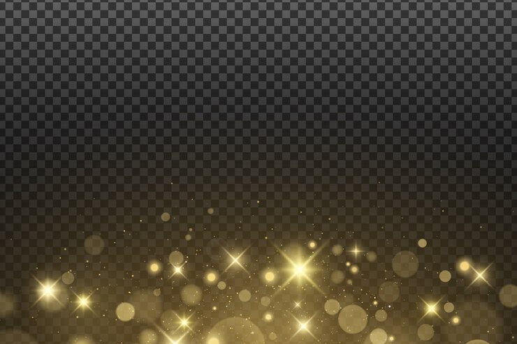 Bokeh abstrato dourado das luzes isolado. Estrelas brilhantes e brilho. Brilho de ouro.