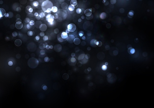 Bokeh turva luz sobre fundo azul escuro. resumo brilho defocused piscando estrelas e faíscas.