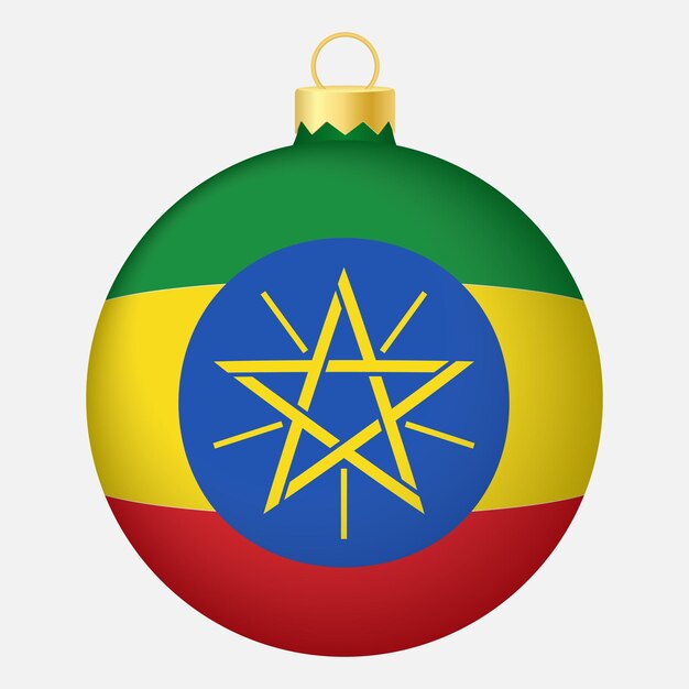 Vetor bola de árvore de natal com ícone de bandeira da etiópia para férias de natal
