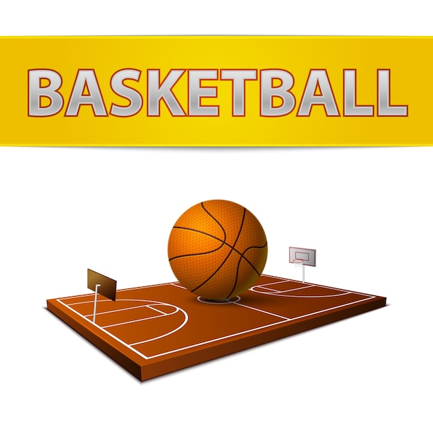 Bola de basquete e campo com emblema de anéis