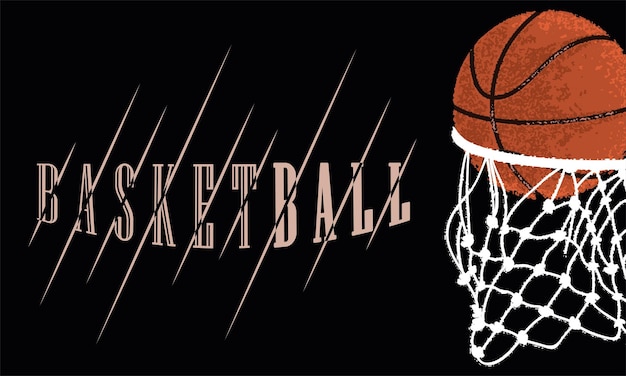 Bola de basquete entrando em uma ilustração vetorial de cartaz esportivo líquido
