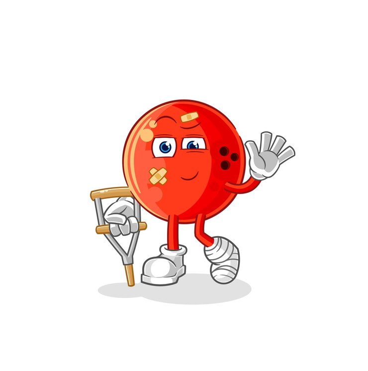 Vetor bola de boliche doente com vetor de mascote de desenho animado de bastão