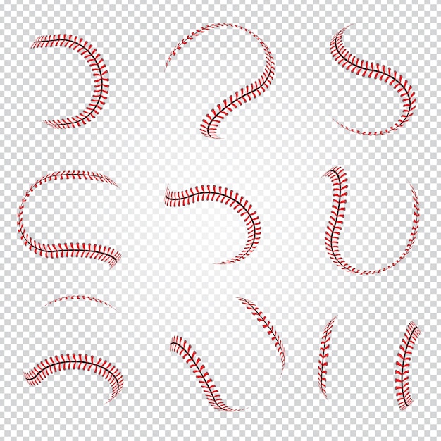 Bola de couro de renda texturas de beisebol costura softball linhas vermelhas conjunto de coleção de modelos vetoriais recentes