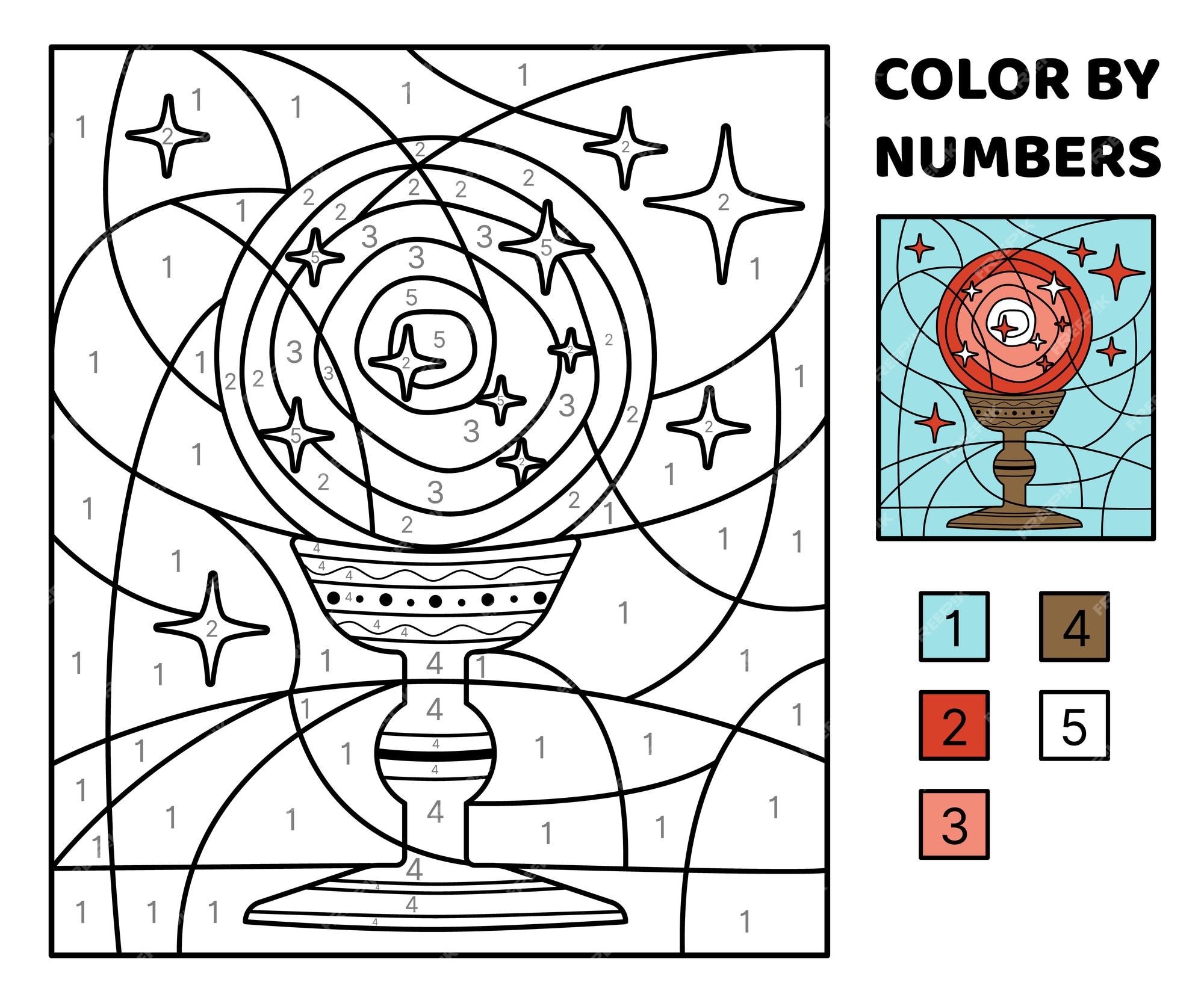 Bola de cristal mágica rosa cor por número colorir página jogo para  crianças vetor de desenhos animados ilustração vetorial isolada eps 10