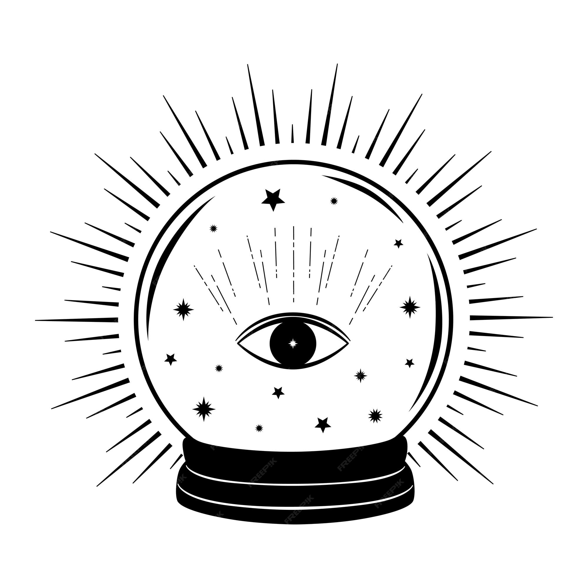 Desenho De Olhos Misteriosos Adivinhação Bola Cristal Mãos