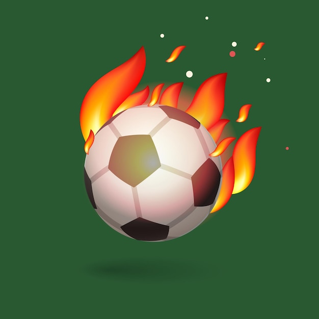 Vetor bola de futebol com chamas que estão pegando fogo ilustração vetorial de fundo verde