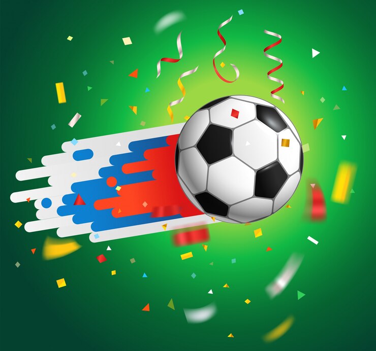 Vetor bola de futebol com confete. conceito de concorrência mundial