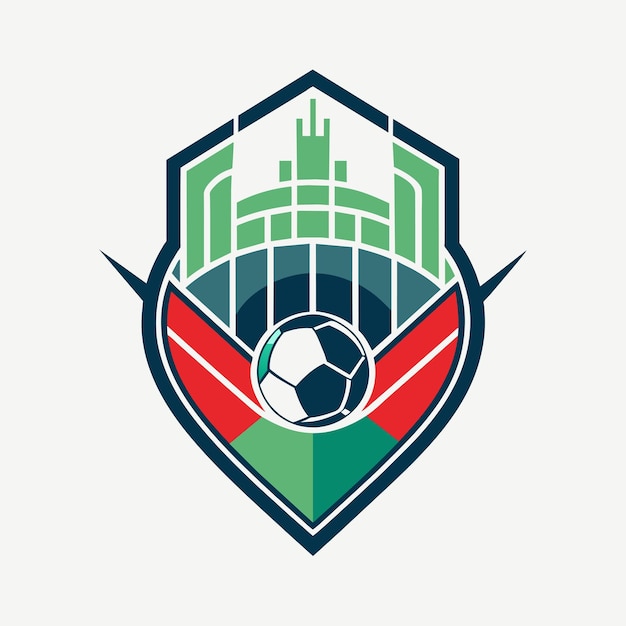 Vetor bola de futebol dentro do escudo uma representação abstrata de um campo de futebol minimalista simples design de logotipo vetorial moderno