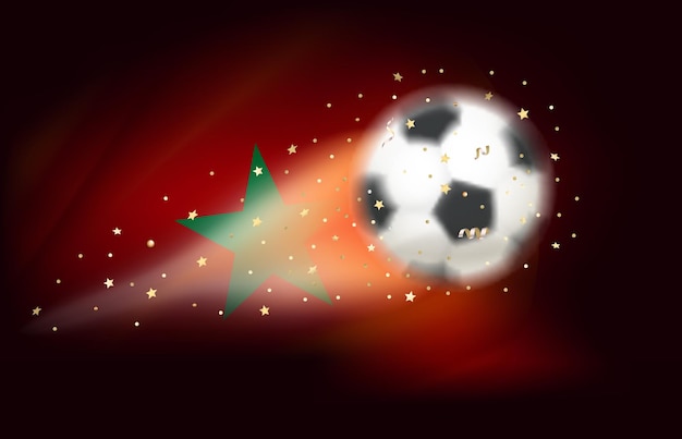 Bola de futebol voadora com a bandeira de Marrocos ilustração em vetor 3d