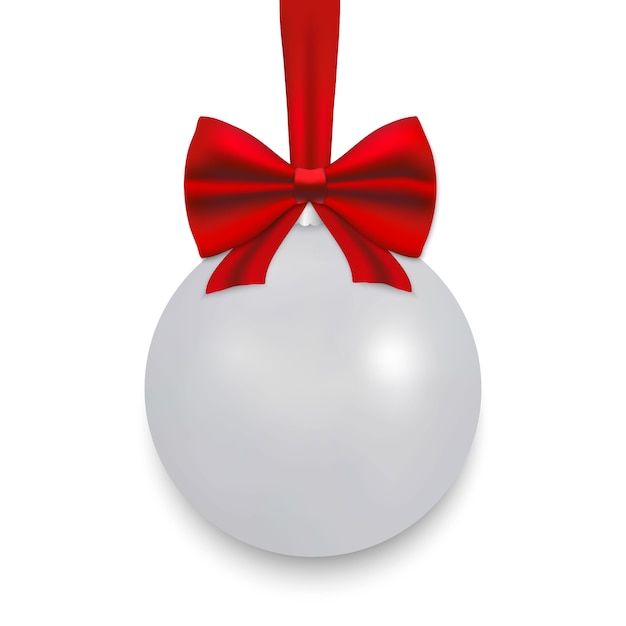 Bola de Natal branca com fita e um laço