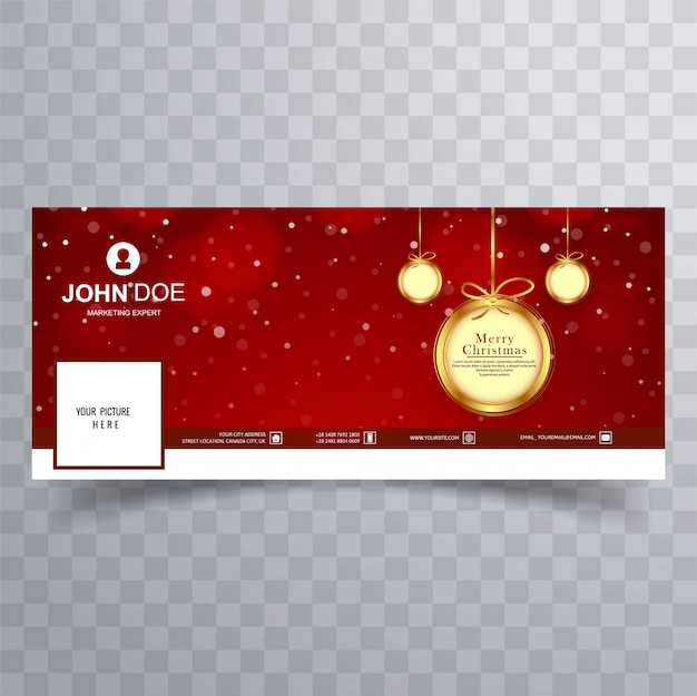 Vetor bola de natal feliz com design de modelo de banner do facebook