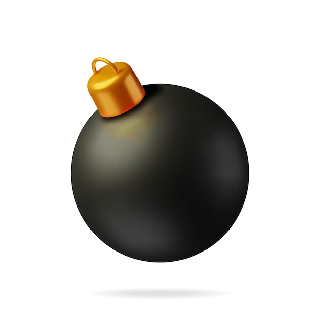 Vetor bola de natal negra 3d com pinça dourada