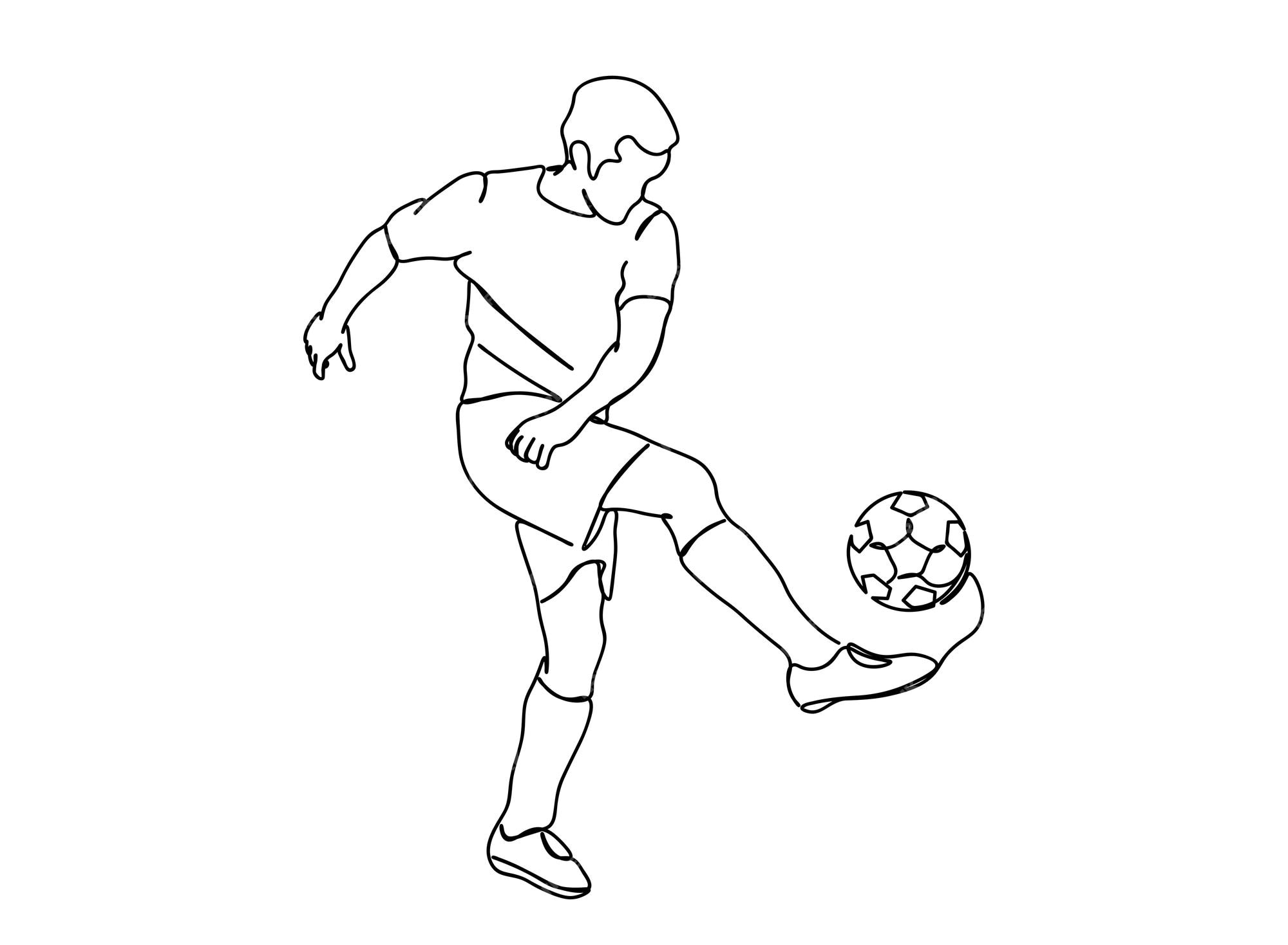 Desenho de linha de pessoas jogando futebol