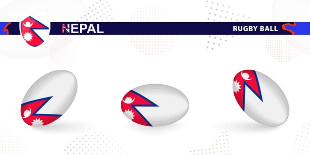 Bola de rugby com a bandeira do nepal em vários ângulos em fundo abstrato