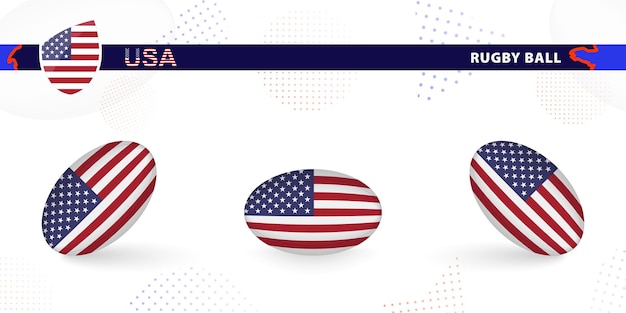 Bola de rugby com a bandeira dos EUA em vários ângulos em fundo abstrato