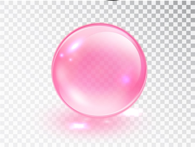 Vetor bola de vidro transparente rosa isolada esfera de brilho realista vetorial ou ilustração 3d de bolha de sabão