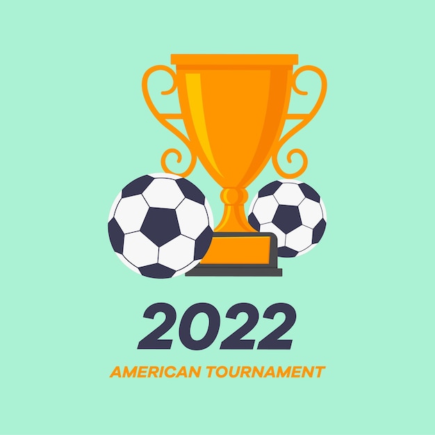 Vetor bola e troféu no torneio americano 2022 ilustração em vetor gráfico plano colorido