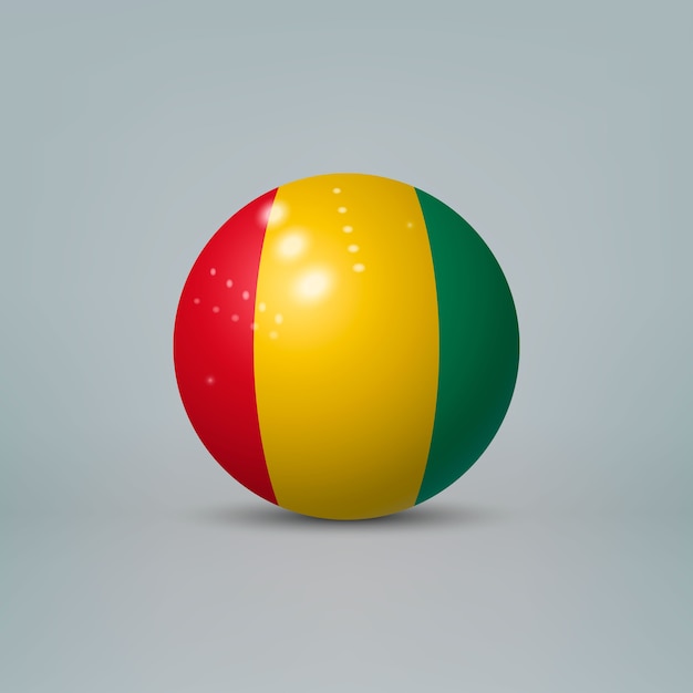 Bola ou esfera de plástico brilhante 3D realista com bandeira da Guiné